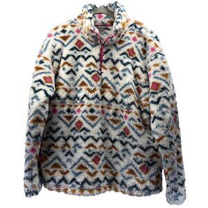 Eddie Bauer Jacket Women's Med Aztec Sherpa Fleece 1/4 Zip Pullover Western Pink